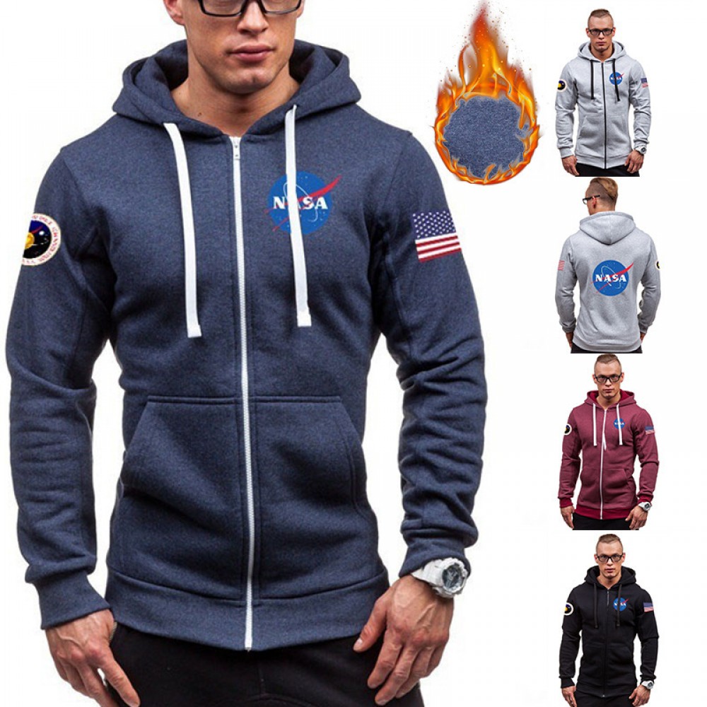 New products for autumn and winter men's hooded sweater NASA astronaut print slim jacket