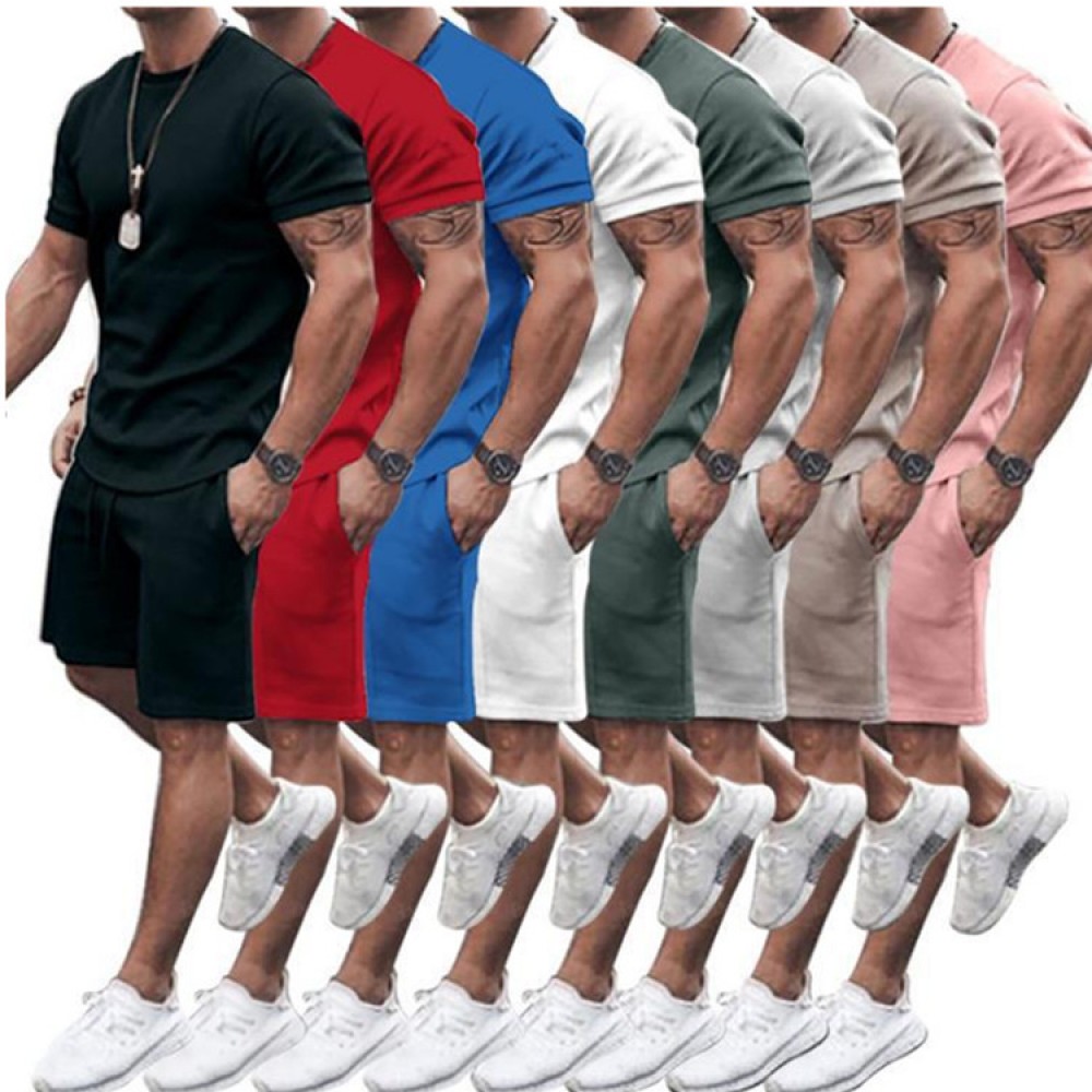 New men's simple fashion short-sleeved two-piece sports casual men's suit