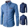 New solid color casual long-sleeved lapel short-sleeved slim-fit men's shirt shirt male autumn