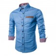 New solid color casual long-sleeved lapel short-sleeved slim-fit men's shirt shirt male autumn