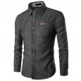 New solid color casual long-sleeved lapel short-sleeved slim-fit men's shirt shirt male autumn