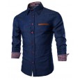 New solid color casual long-sleeved lapel short-sleeved slim-fit men's shirt shirt male autumn