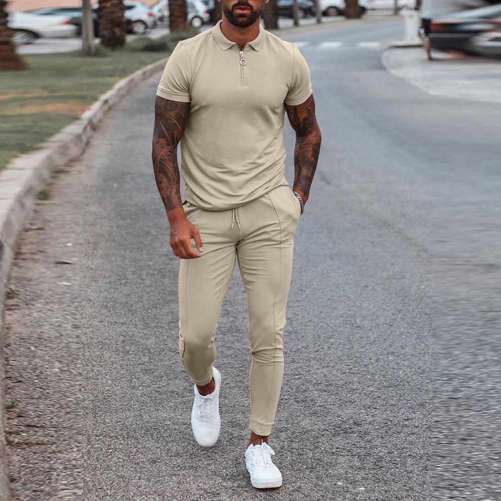 Summer men's slim fit trend short-sleeved trousers two-piece casual blue suit multicolor
