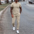 Summer men's slim fit trend short-sleeved trousers two-piece casual blue suit multicolor