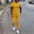 Summer men's slim fit trend short-sleeved trousers two-piece casual blue suit multicolor