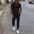 Summer men's slim fit trend short-sleeved trousers two-piece casual blue suit multicolor