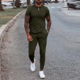 Summer men's slim fit trend short-sleeved trousers two-piece casual blue suit multicolor