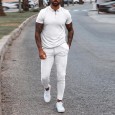 Summer men's slim fit trend short-sleeved trousers two-piece casual blue suit multicolor