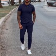 Summer men's slim fit trend short-sleeved trousers two-piece casual blue suit multicolor