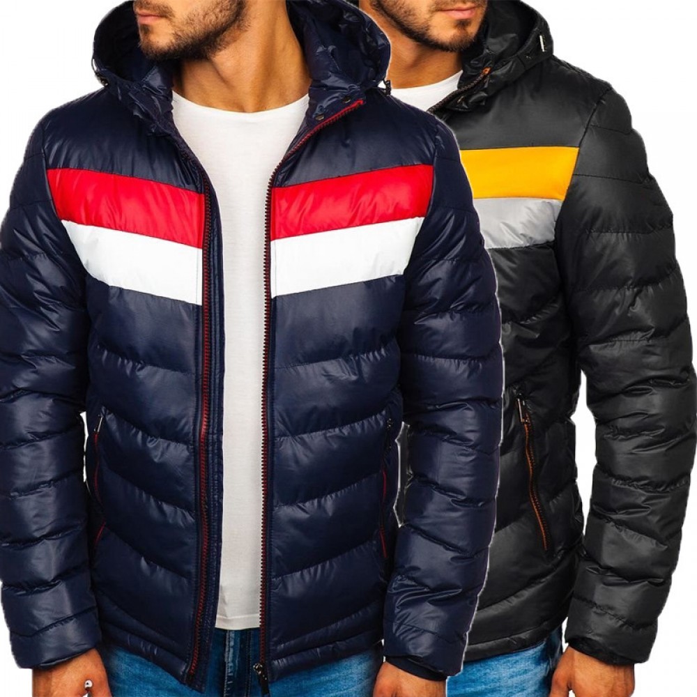 Men's cotton-padded clothes Winter fashion Slim men's cotton-padded clothes Warm color matching jacket Casual trend Men's padded jacket