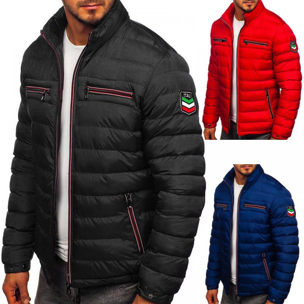 Autumn and winter men's men's stand-up collar jacket solid color zipper cotton clothing green casual warm cotton clothing