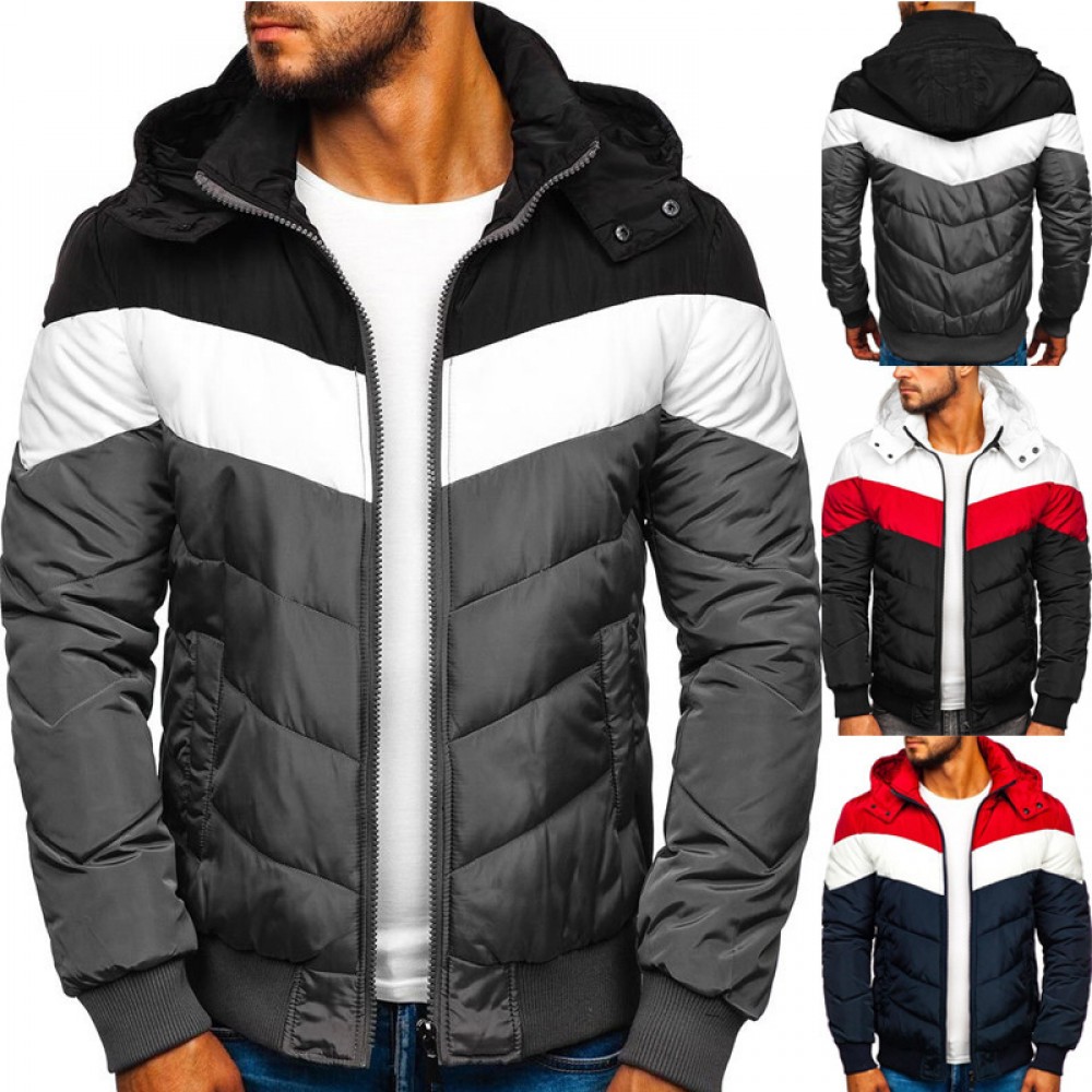 New hooded cotton jacket men's winter thick warm jacket blue men color matching casual cotton jacket
