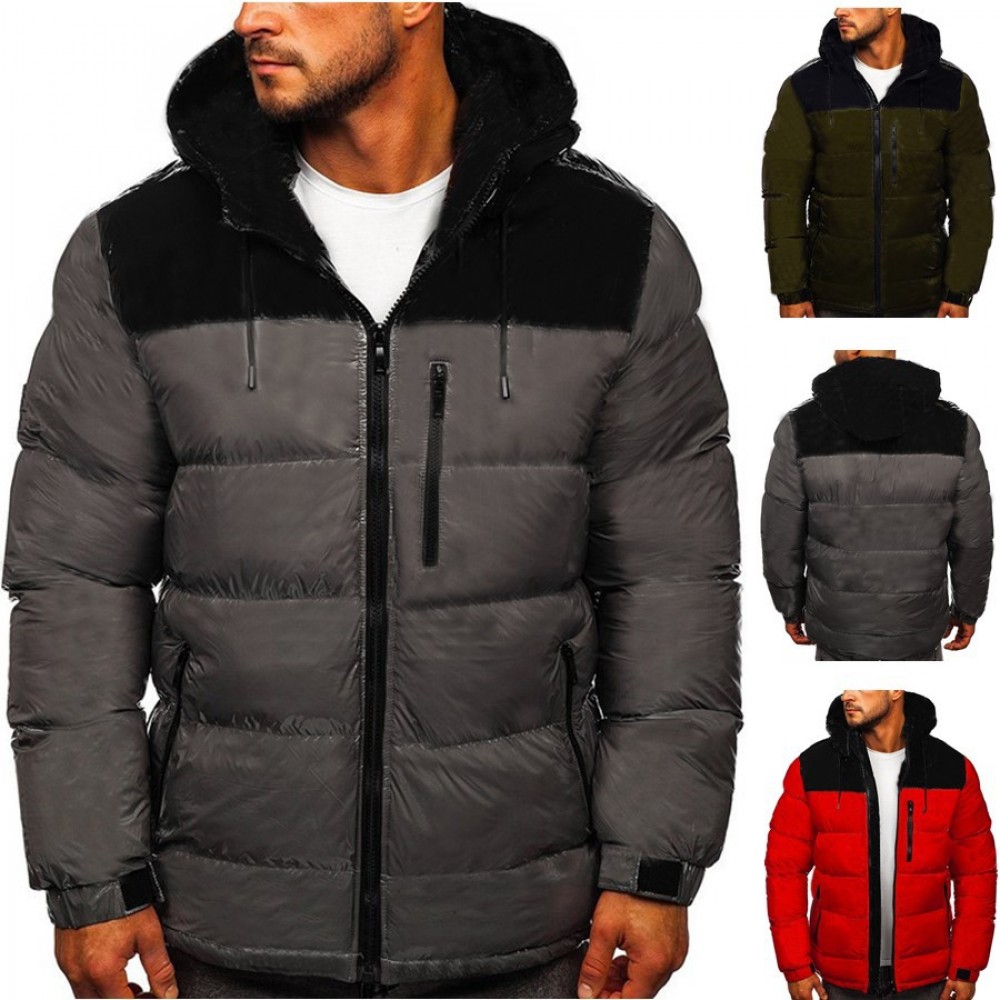 Autumn/winter new cotton-padded jacket men's men's thickened warm bright-faced cotton-padded jacket hooded jacket color matching jacket
