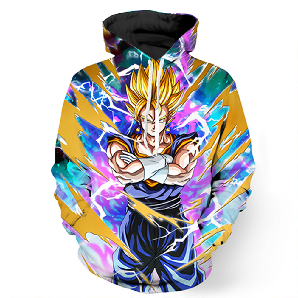 3D Anime Dragon Ball Print Hooded Pocket Pullover Sweater Men's Trendy Hooded Men's Sweatshirt