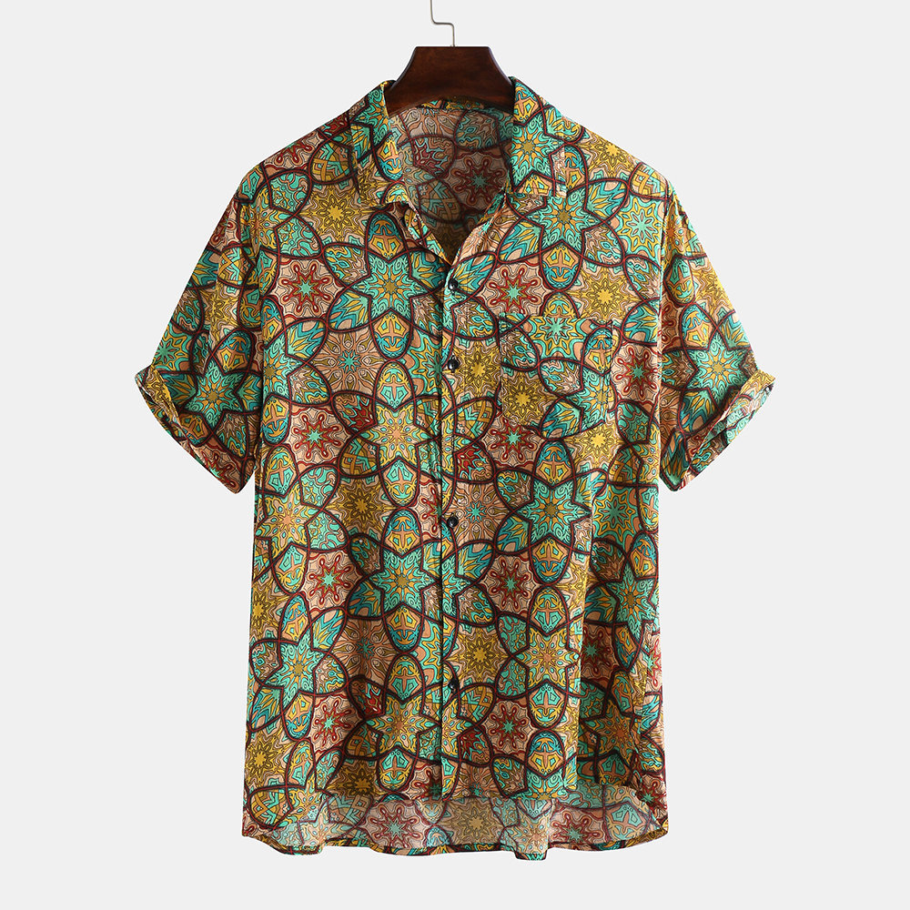 Men's rayon printed shirt Hawaiian style short-sleeved floral shirt