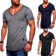 ZY003 Men's Casual Solid T-Shirt V Needle Sleeve Solid Top Summer Leisure T-Shirt