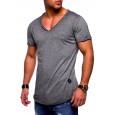 ZY003 Men's Casual Solid T-Shirt V Needle Sleeve Solid Top Summer Leisure T-Shirt