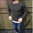 T60 men's round collar lottery shoulder sleeve hole long sleeve sweater sweater