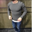 T60 men's round collar lottery shoulder sleeve hole long sleeve sweater sweater