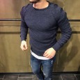 T60 men's round collar lottery shoulder sleeve hole long sleeve sweater sweater