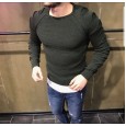 T60 men's round collar lottery shoulder sleeve hole long sleeve sweater sweater