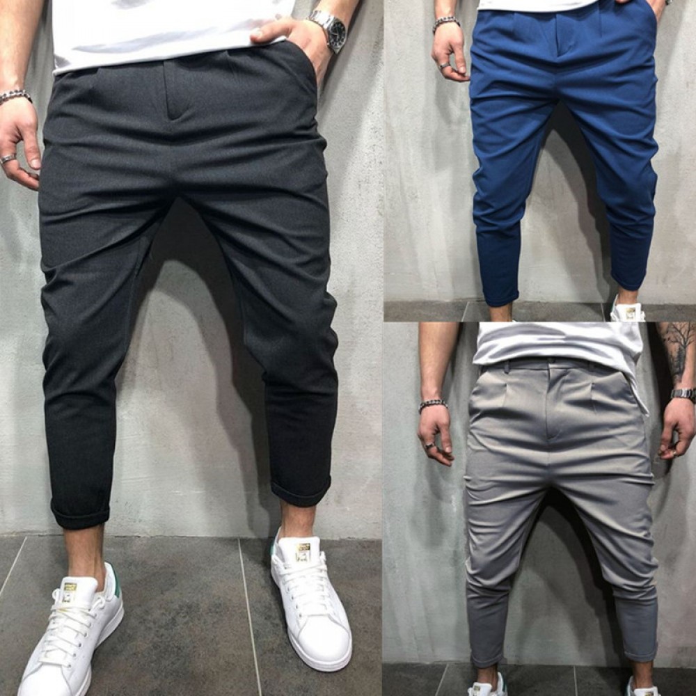 T75 men's solid color casual pants wild straight foot pants men's trousers