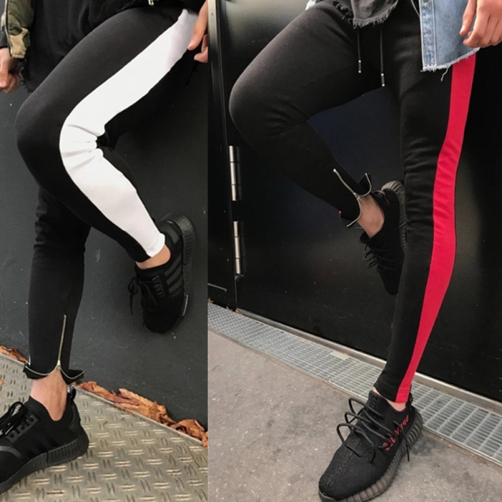 T30 new men's casual color pants zipper troupe pants casual pants