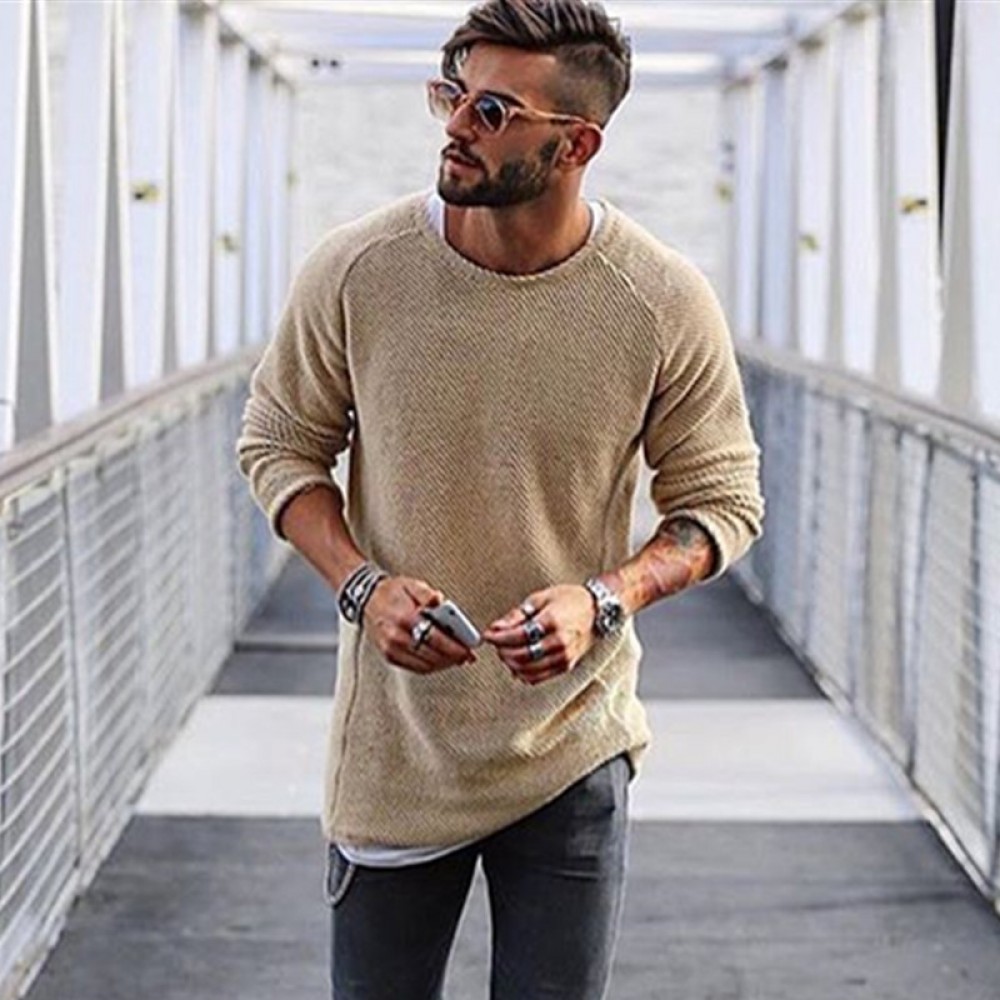 T05 men's sweater round leader sleeve bottoming shirt sweater
